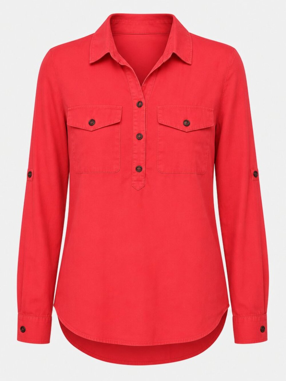 Paige XS Casual Tab Sleeve Quarter Button Detail Vibrant Collared Blouse Top
